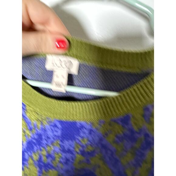 LOGO Lori Goldstein Green Blue Ornate Argyle Knit Side Slit Flowy Sweater XL - Picture 2 of 9